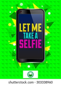 Let me take a selfie, vector illustration with smart phone, Cartoon Selfie concept