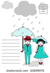 Let it rain on us postcard illustration set