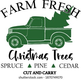 Let Santa help you pick out the perfect tree while at the Christmas tree farm. This design features Santa driving a classic ford truck with the words farm Christmas trees. 