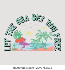 Let The Sea Set You Free Retro Groovy Summer SVG Sublimation T-Shirt Graphic