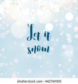 Let it snow christmas card. Vintage Merry Christmas Winter Holiday Elements and blue background. Template for invitation, flyer,banner, new year, 2017, merry Christmas, xmas, happy new year, xmas,2017