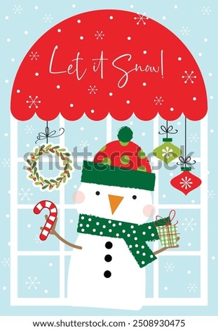 let it snow christmas greeting card with cute snowman design