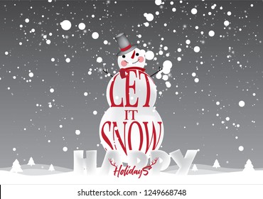 Let it Snow, Happy Holidays and Snowman Poster or Background, Vector EPS 10.