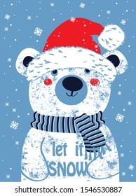 let it snow little teddy bear vector illustration print for kids