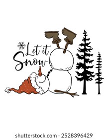 Let It Snow Vector, Christmas Tree Vector, Snowflake, Snowman Face, Christmas, Winter