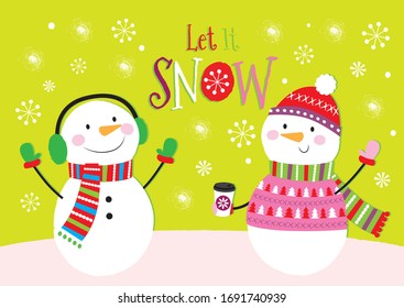 Let it Snow Whimsical Snowman Illustration