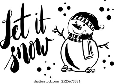 Let it snow wording text with snowman and splash of circle sparkle of ice vector editable