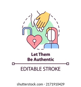 Let them be authentic concept icon. Self-expression. Supporting LGBT youth abstract idea thin line illustration. Isolated outline drawing. Editable stroke. Arial, Myriad Pro-Bold fonts used