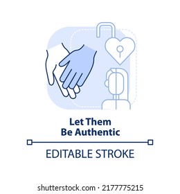 Let them be authentic light blue concept icon. Self-expression. Supporting LGBT youth abstract idea thin line illustration. Isolated outline drawing. Editable stroke. Arial, Myriad Pro-Bold fonts used