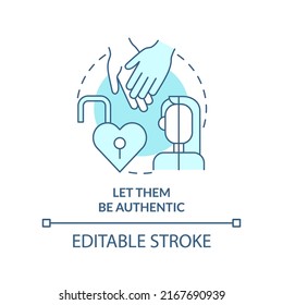 Let them be authentic turquoise concept icon. Self-expression. Supporting LGBT youth abstract idea thin line illustration. Isolated outline drawing. Editable stroke. Arial, Myriad Pro-Bold fonts used