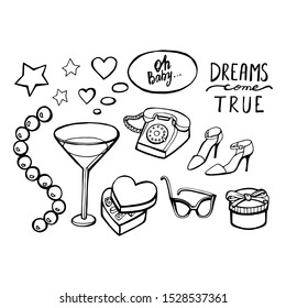 Let your dream come true - lovely vector set. Awesome cartoon collection in vector. Concept retro set in vector.