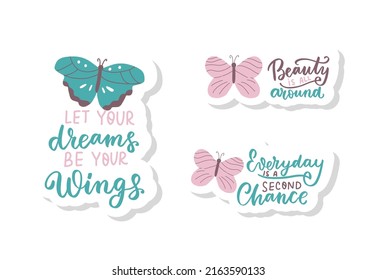 Let your dreams be the wings. Mental health quotes set. In october we wear green for mental health awareness. Hand lettering, psychology awareness. Handwritten positive self-care inspirational quote. 