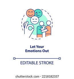 Let your emotions out concept icon. Accept feelings. Improving self esteem abstract idea thin line illustration. Isolated outline drawing. Editable stroke. Arial, Myriad Pro-Bold fonts used