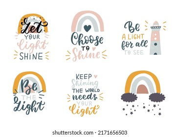 Let your light. Inspirational quote. Religious phrase. Mental health affirmation quote. Bible verse hand lettering, psychology depression awareness. Handwritten positive self-care motivational saying.