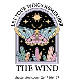 deixe suas asas se lembrar do vento - Boho Mystic Moth clipart, Ilustração do Inseto da traça bonita, Bela borboleta Design Sublimação