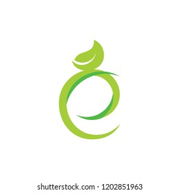 leter e green leaf ecology design logo 