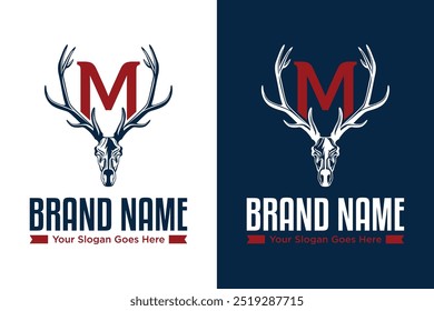 leter m deer skull illustration vector logo design