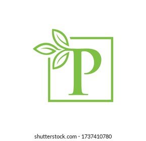 leter P leaf logo or vector.
