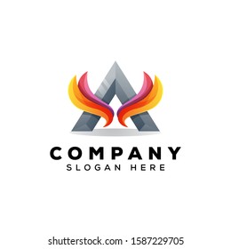 leter A wing logo premium vector template