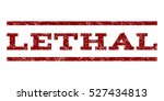 Lethal watermark stamp. Text tag between horizontal parallel lines with grunge design style. Rubber seal dark red stamp with dirty texture. Vector ink imprint on a white background.