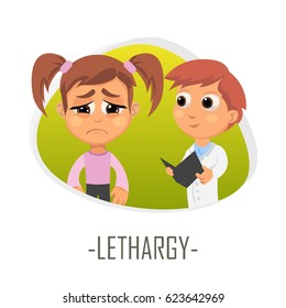 Lethargy medical concept. Vector illustration. Doctor and patient are talking in the hospital. Isolated on white background.