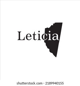 Leticia map and black lettering design on white background