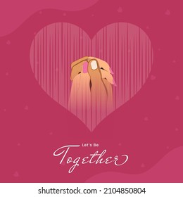 Let's Be Together Message With Couple Holding Hands On Pink Heart Striped Background.