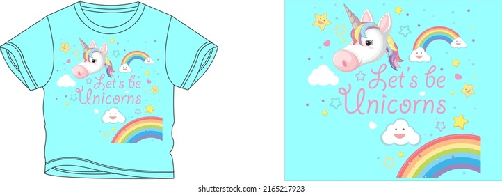Lassen Sie, s unicorns T-Shirt-Design-Hintergrund Farbe ist eine türkische und T-Shirt-Farbe ist eine türkische schöne Farbe und schöne Design
