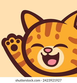 Let's brighten up your day with this cartoon cute tabby cat waving paw happily.