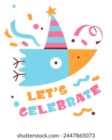 Let's Celebrate Birthday Card With Bird Vector Illustration