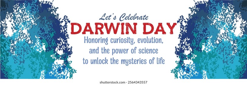 Let's celebrate Darwin day to honor curiosity, evolution and science. International Darwin Day February 12 poster, banner for social media and web.