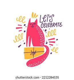 Let's Celebrate. Hand drawn colorful cartoon style vector illustration isolated on white background.