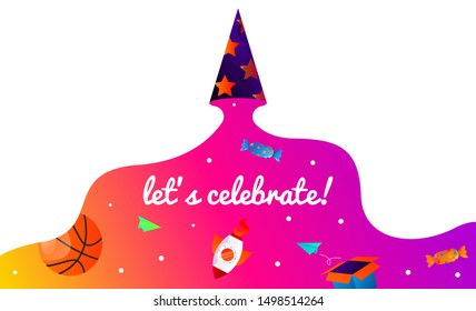 Let's celebrate! illustration in outerspace style. Web banners to invite to celebrate something