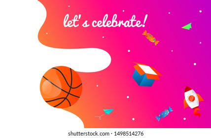 Let's celebrate! illustration in outerspace style. Web banners to invite to celebrate something