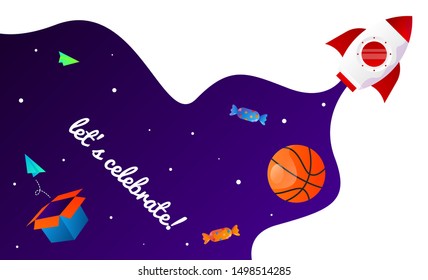 Let's celebrate! illustration in outerspace style. Web banners to invite to celebrate something