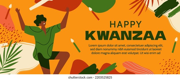 let's celebrate kwanzaa horizontal banner vector flat design