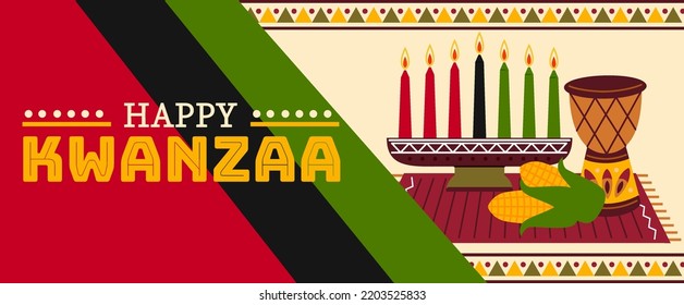 let's celebrate kwanzaa horizontal banner vector flat design