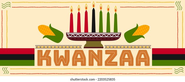 let's celebrate kwanzaa horizontal banner vector flat design