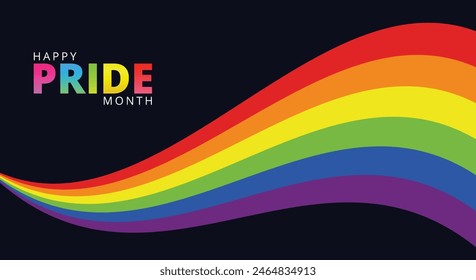 Let's Celebrate PRIDE month background for festival parades, parties, and social events. Colorful rainbow flag on black background. Vector design template
