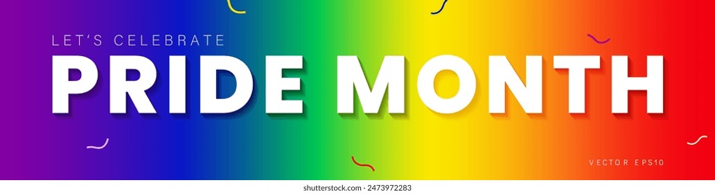 Let's celebrate pride month text on rainbow gradient color banner background, vector design