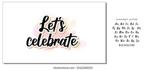 Let's celebrate sign. Handwritten modern brush lettering with golden strokes. For holiday design, postcard, party invitation, banner, poster. Modern calligraphy. Isolated vector illustration