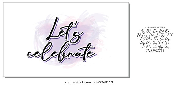 Let's celebrate sign. Handwritten modern brush lettering with golden strokes. For holiday design, postcard, party invitation, banner, poster. Modern calligraphy. Isolated vector illustration