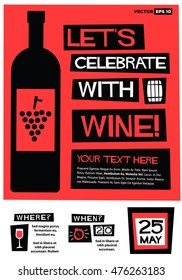 Let's Celebrate With Wine! (Flat Style Vector Illustration Quote Poster Design) Event Invitation Design with Venue and Time