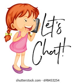 Let's chat poster with girl talking on mobile phone illustration