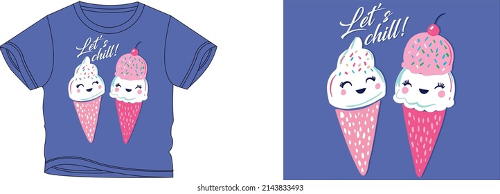let's chill ice-cream t-shirt design background color is a blue and t-shirt color is a blue beautiful color and beautiful design