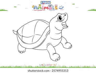 Let's color the animals. Coloring cartoon Burmese Roofed Turtle. Educational game for children. fun activities for children to play and learn.