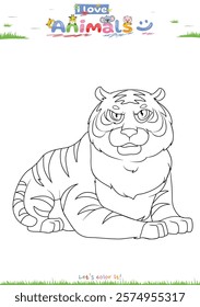 Let's color the animals. Coloring cartoon Tiger. Educational game for children. fun activities for children to play and learn.