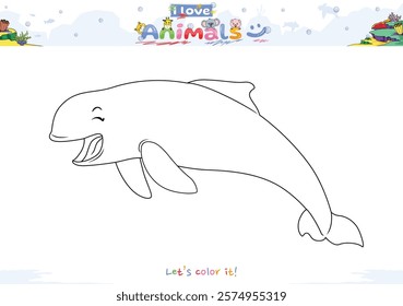 Let's color the animals. Coloring cartoon irrawaddy dolphin. Educational game for children. fun activities for children to play and learn.