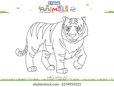 Let's color the animals. Coloring cartoon Tiger. Educational game for children. fun activities for children to play and learn.