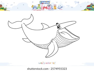 Let's color the animals. Coloring cartoon Fin Whale. Educational game for children. fun activities for children to play and learn.